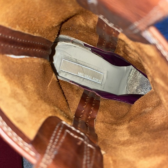 MICHAEL KORS DISTRESSED OILED LEATHER HARNESS LOW CALF BOOTS HEELS - Picture 11 of 15